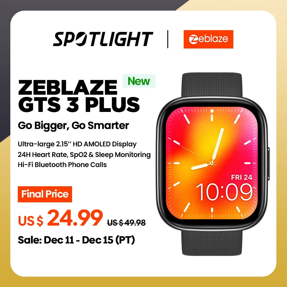 Zeblaze-Smartwatch GTS 3 Plus Ultra, Tela AMOLED 2.15 