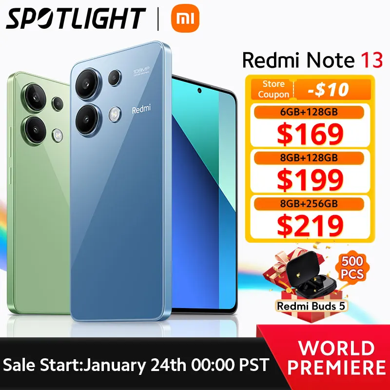 Xiaomi-Smartphone Redmi Note 13, Versão Global, Estreia Mundial®Câmera Display AMOLED, 108MP, 120Hz, 33W Carregamento, 685