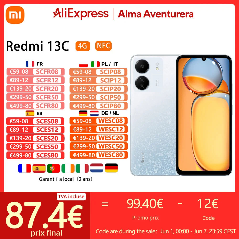 Xiaomi Redmi 13C,Smart Phones,NFC,MediaTek Helio G85,6.74 polegadas Dot Drop Screen,90Hz,50MP Câmera,5000mAh,Versão Global