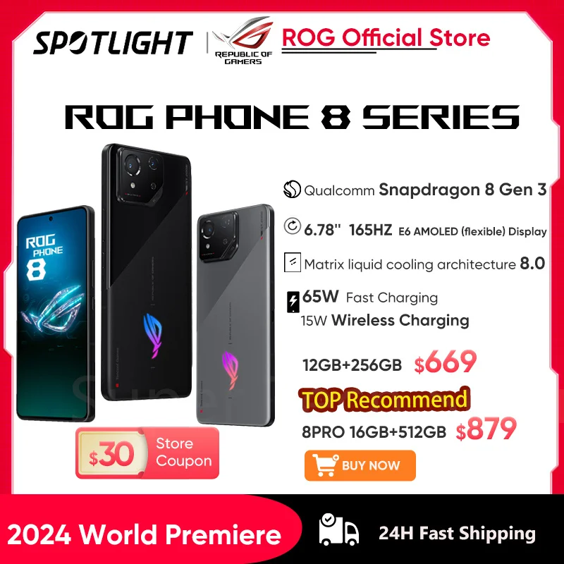 ASUS-ROG Phone 8 Smartphone, Estreia Mundial, Snapdragon 8, Gen 3, 5G, 6,78 