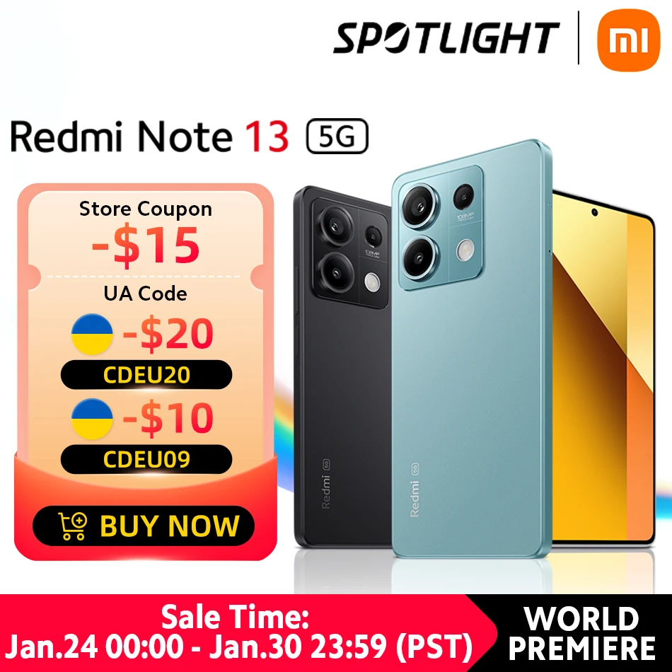 [Lançamento mundial] Versão global Xiaomi Redmi Note 13 5G NFC 108MP Câmera 6nm Dimensity 6080 Smartphone 33W de Carregamento rápido 120Hz AMOLED Tela