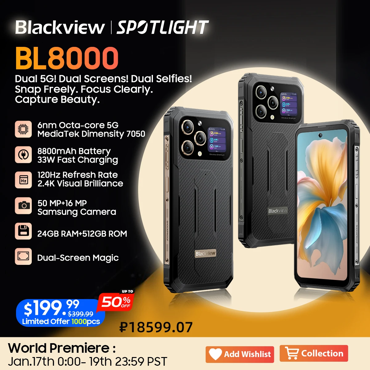 Blackview-BL8000 5G Rugged Smartphone, Celular, 6.78 