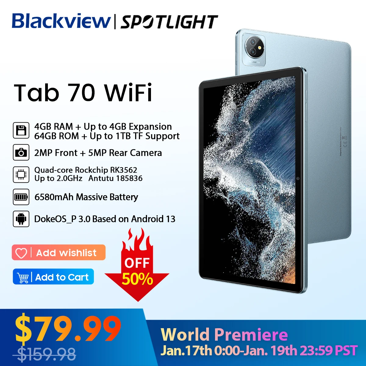 Blackview-Tab 70 Tablet Android 13, Wi-Fi, 4GB, 64GB, 10.1 