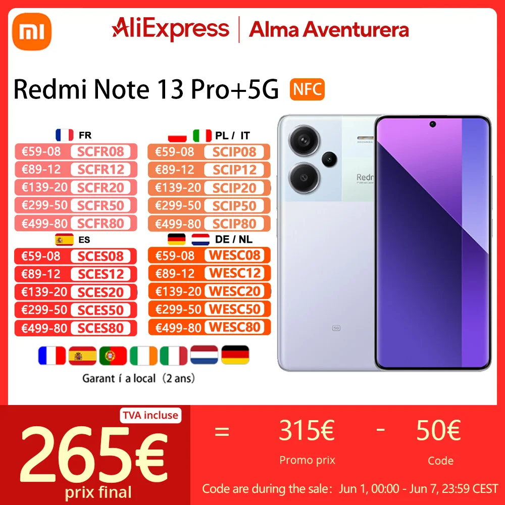 Xiaomi-Smartphones Redmi Note 13 Pro Plus, 5G, NFC, Câmera 200MP, OIS, Tela Curva AMOLED 120Hz, HyperCharge 120W, Garantia local, Versão Global