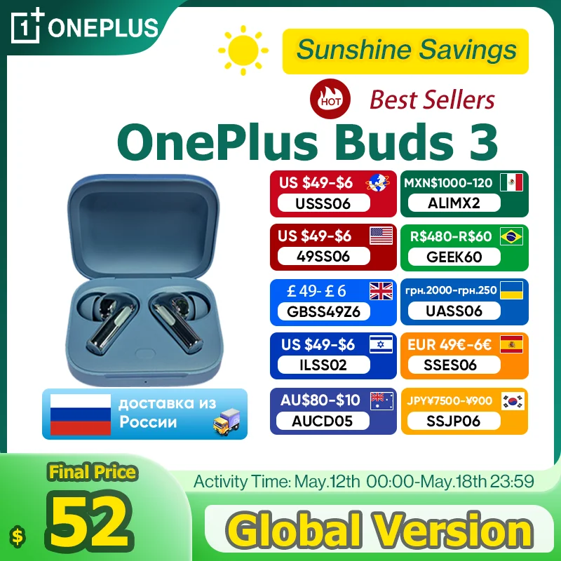 2024 nova versão global oneplus buds 3 tws bluetooth fone de ouvido 49db cancelamento de ruído ativo sem fio para oneplus 12