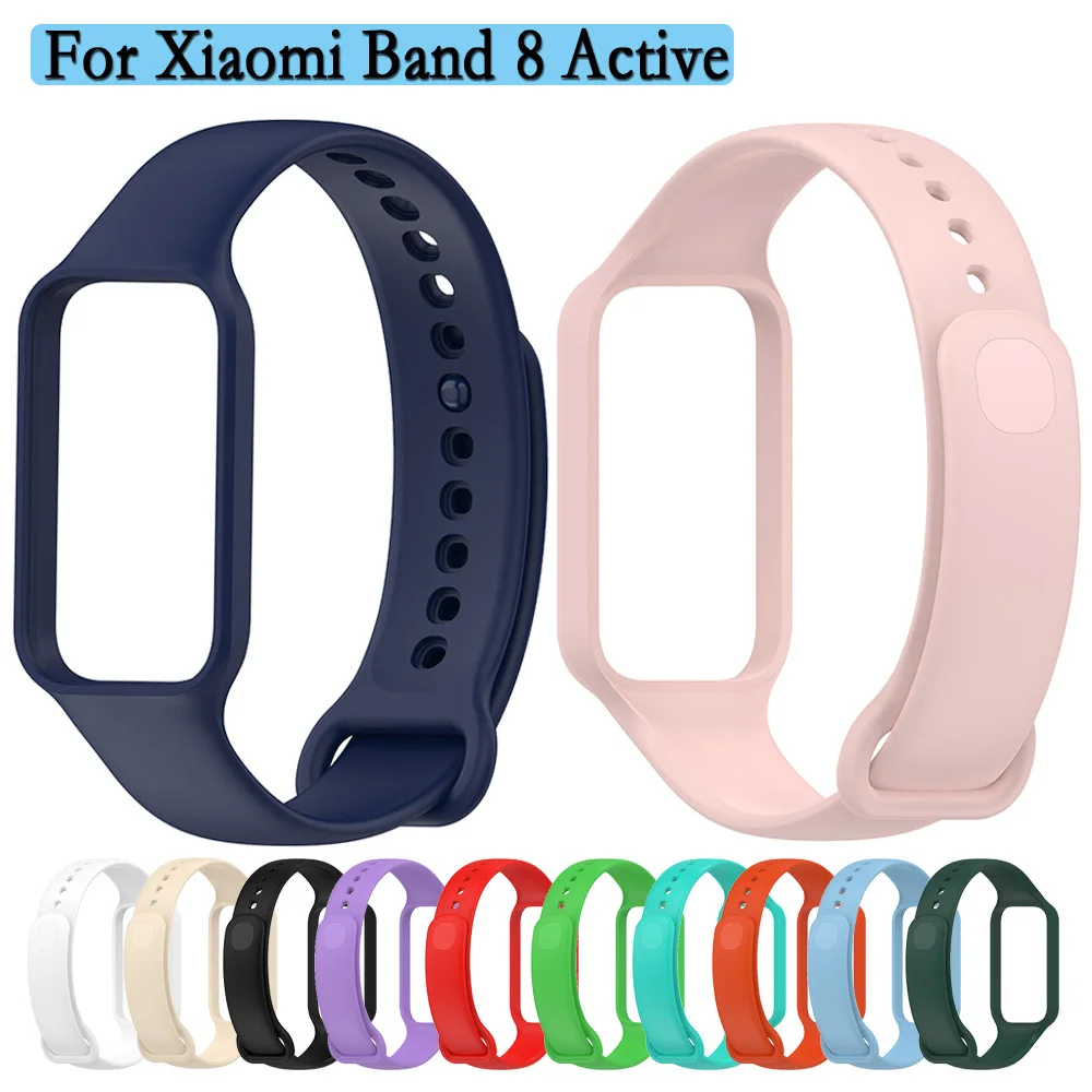 Pulseira de silicone com moldura Protetor Shell, 2 em 1, alta qualidade, durável, macio, Active Pulseira para Xiaomi Band 8
