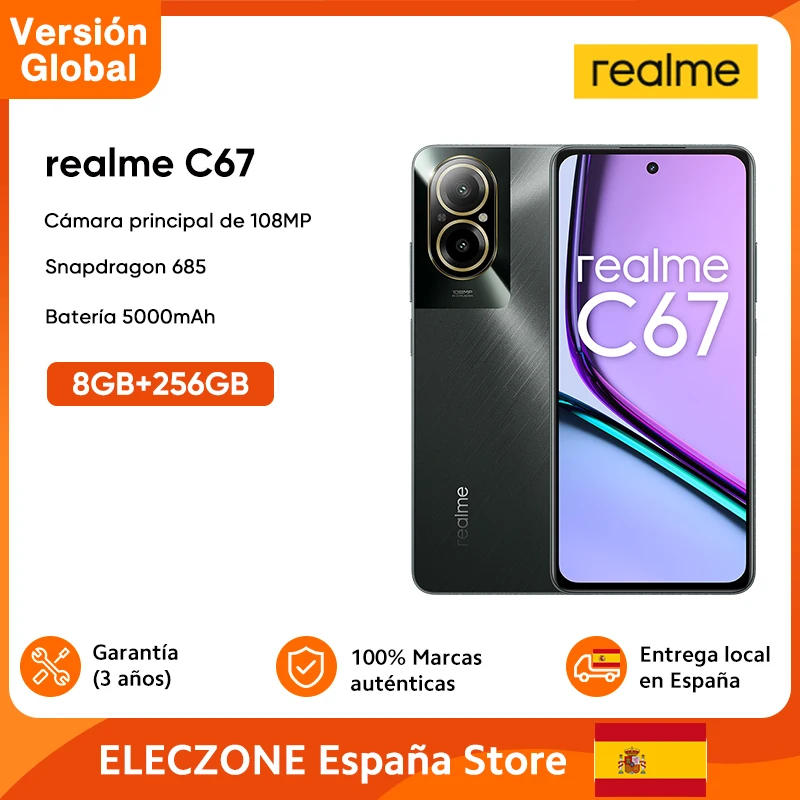 Versão global realme C67 C 67 Câmara principal de 108 MP Snapdragon 685 Ecrã de 6,72 polegadas Bateria de 5000 mAh com carregamento SUPERVOOC de 33 W Smartphone