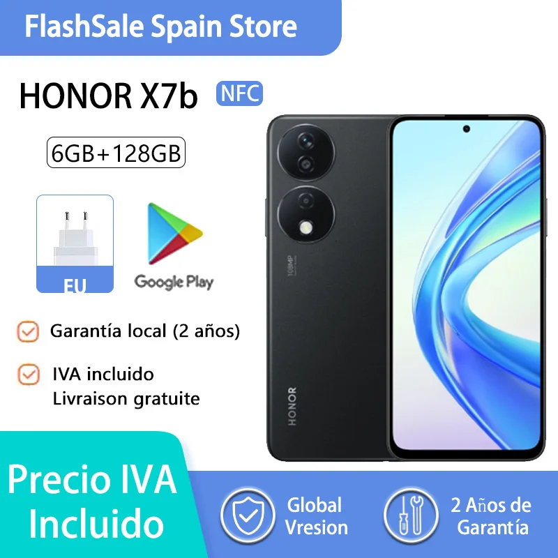 HONOR-X7b Smartphones NFC, Qualcomm Snapdragon, Câmera 108MP, Carregamento 35W, 5330mAh, Versão Global, 2 Anos de Garantia