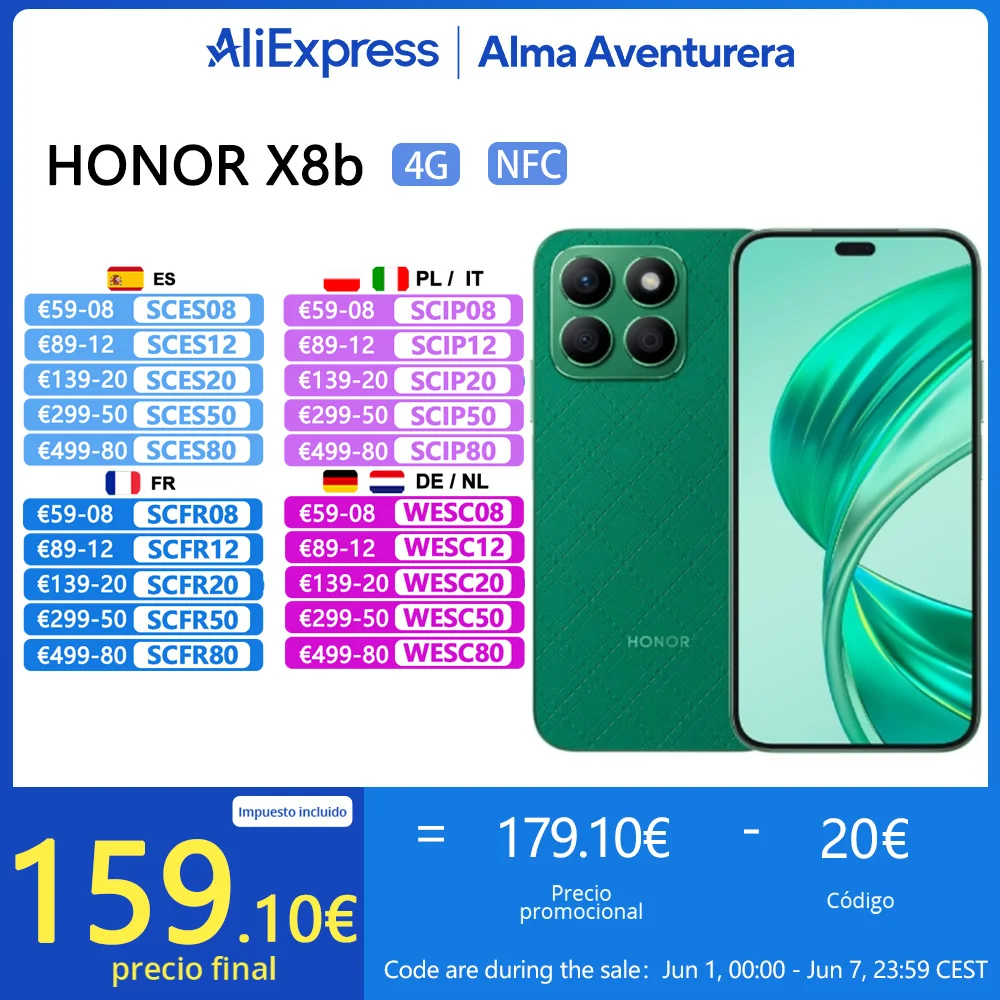 HONOR X8b Smartphones, NFC,Qualcomm Snapdragon 680, câmera traseira tripla câmera 108MP, 8GB/256GB, carregamento 35W, versão global, dois anos de garantia