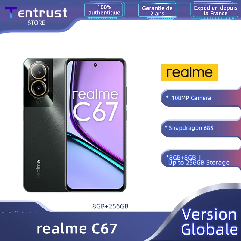 Realme-C67 Celular Versão Global, Câmera Principal de 108MP, Snapdragon 685, Display 6.72 