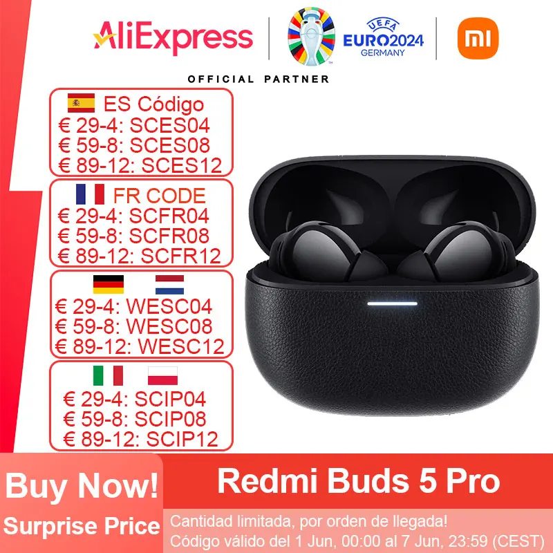 Xiaomi-Redmi Buds 5 Pro, fone de ouvido Bluetooth, cancelamento de ruído AI para chamadas, controle de toque, microfone, BT5.3, 3