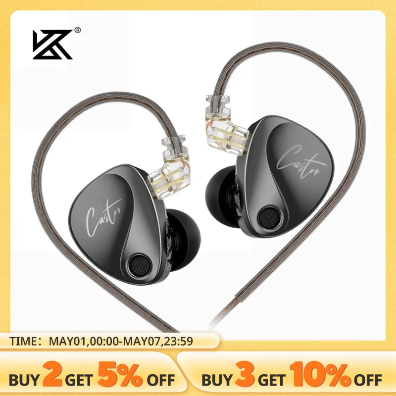 KZ-Dynamic Hi Fi Earphones, In Ear Castor, 2DD, High-End, Ajustável, Armadura Equilibrada, Monitor de Auscultadores, Cancelando Earbuds