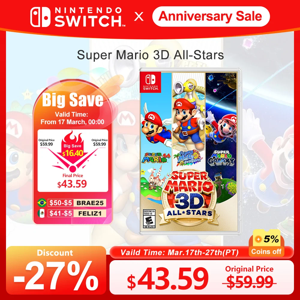 Super Mario 3D All Stars Coleção jogos Nintendo Switch Game Deals 100% Original Cartão de Jogo Físico para Nintendo Switch Game Console