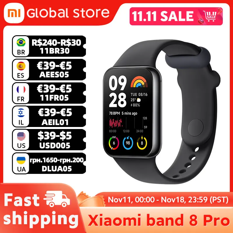 Xiaomi-Smart Band 8 Pro, Display AMOLED, GNSS integrado, Versão Global, Duração da bateria de até 14 dias, 1,74 polegadas, Estreia Mundial