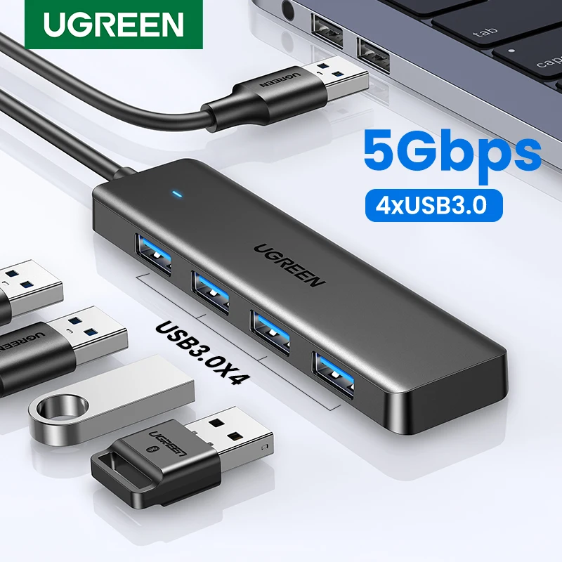 UGREEN-USB 3.0 Hub, 4 portas, Slim para Mouse, Teclado Compatível com MacBook Pro, Ar, Laptop, Desktop, PC, Xbox, PS5, Splitter