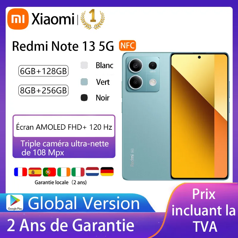 Xiaomi Redmi Note 13 5G telefones inteligentes NFC MediaTek Dimensity 6080, 6.67 Amole Screen 120HZ 33W carga rápida 108MP câmera versão global