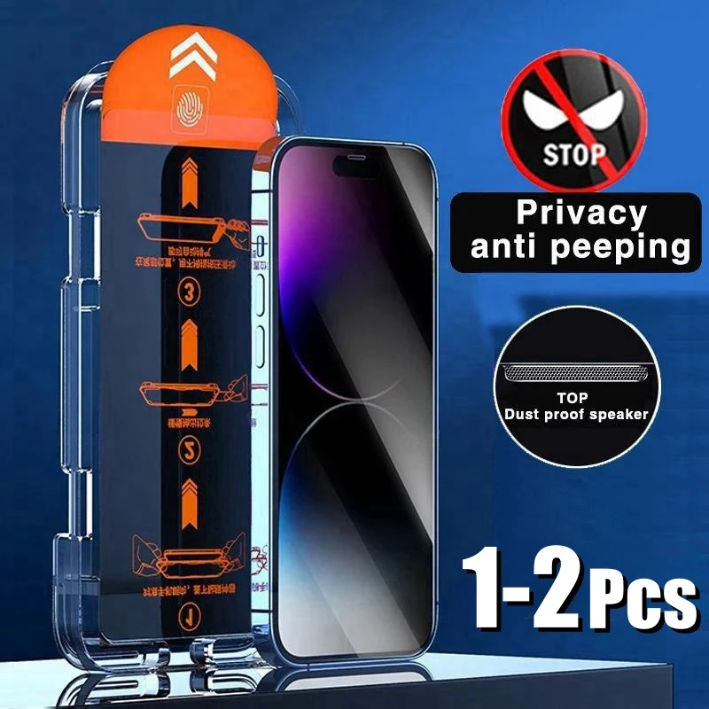 Protetor de Tela de Vidro Temperado Anti-Spy, Privacy Screen Protector, Instalação Sem Poeira, iPhone 15, 14, 13, 12, 11 Pro Max, Plus, 1-2pcs