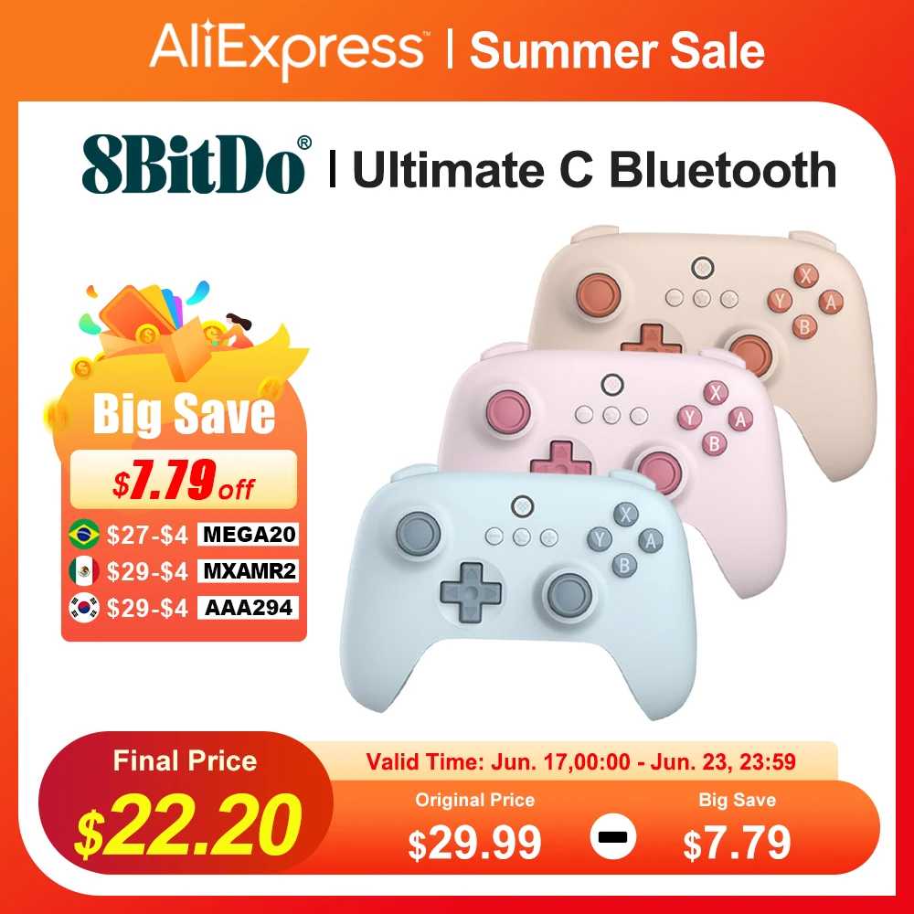 8Bitdo Ultimate C Bluetooth Nintendo Switch Controle sem fio OLED Lite Gamepad Disponível em rosa, azul e laranja