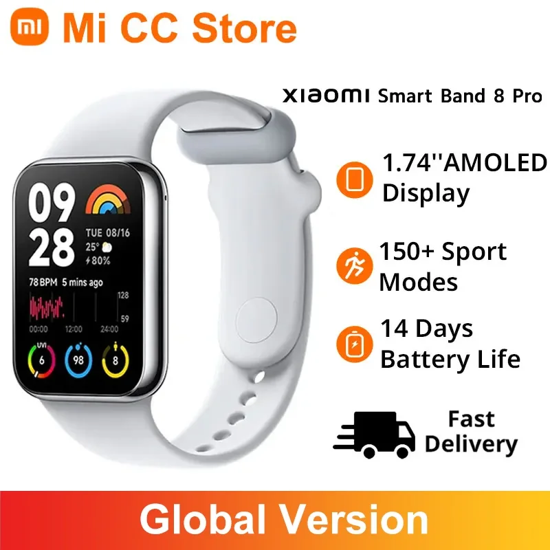 Xiaomi-Mi Band 8 Pro Versão Global Pulseira Inteligente, Monitor de Freqüência Cardíaca, Oxigênio no Sangue, Frequência Cardíaca, Bluetooth 5.3, Quadrado Colorido, AMOLED, GNSS, 1.74