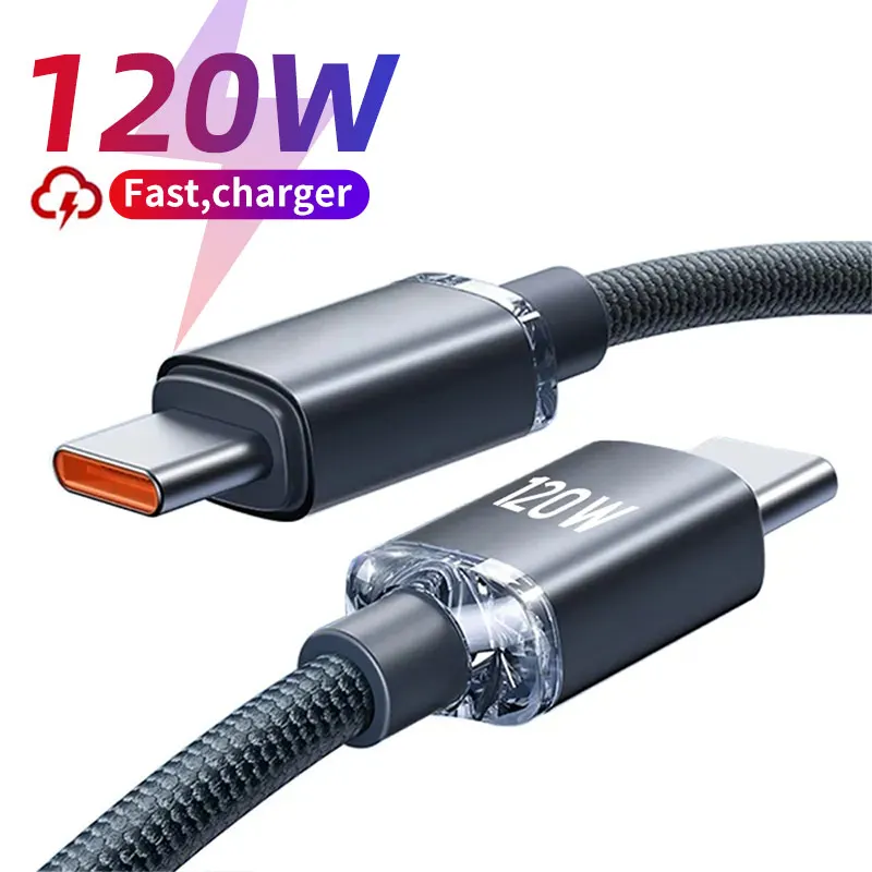 Cabo de carregamento rápido USB C para Tipo C, Cabo de dados para iPhone 15 Pro Max, PD, Xiaomi 14, Redmi, Oneplus, 12, POCO, X6, OPPO, Samsung, 120W