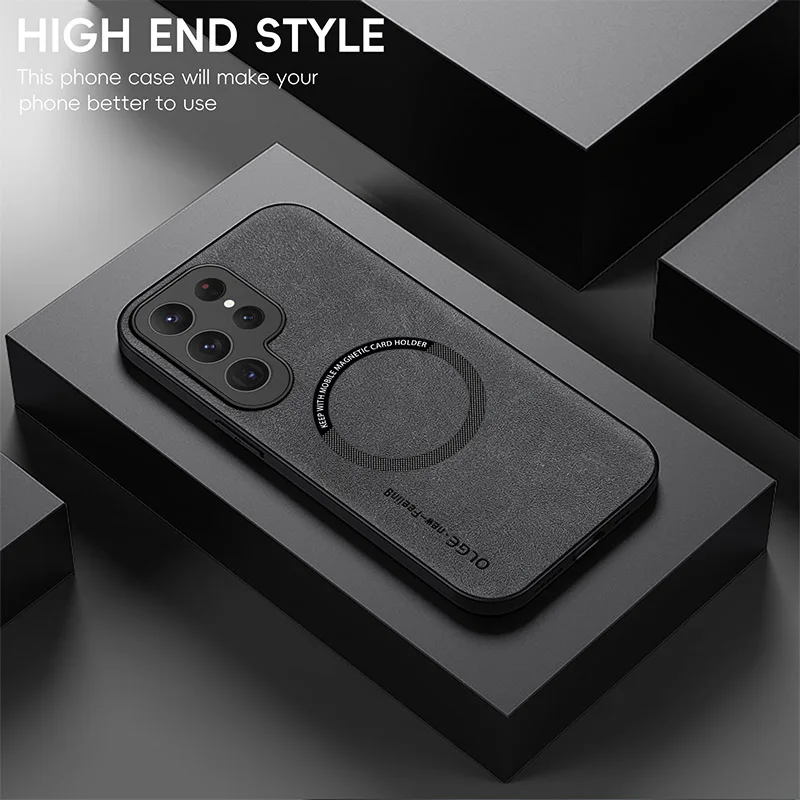 Caso magnético de couro luxuoso para Samsung Galaxy, capa de carga sem fio Magsafe, S20, S21, S24, S23, S22 Ultra FE, Note10, Note20 Plus
