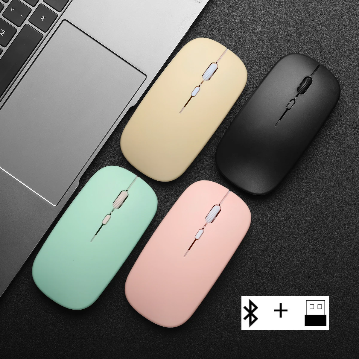 Mouse Macaron Sem Fio, Compatível com Bluetooth, 2.4G, USB, Mute, Portátil, 1600DPI, 3 Ajustável, Laptop, Jogos, Escritório