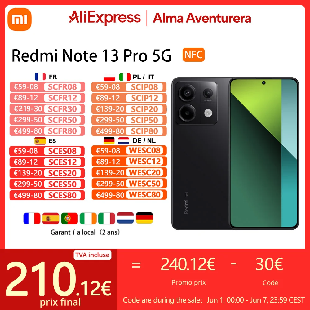 Xiaomi-Redmi Note 13 Pro 5G NFC Smart Phones, Tela AMOLED 1.5K, Câmera Hz, Carregador 200MP, Bateria 67W