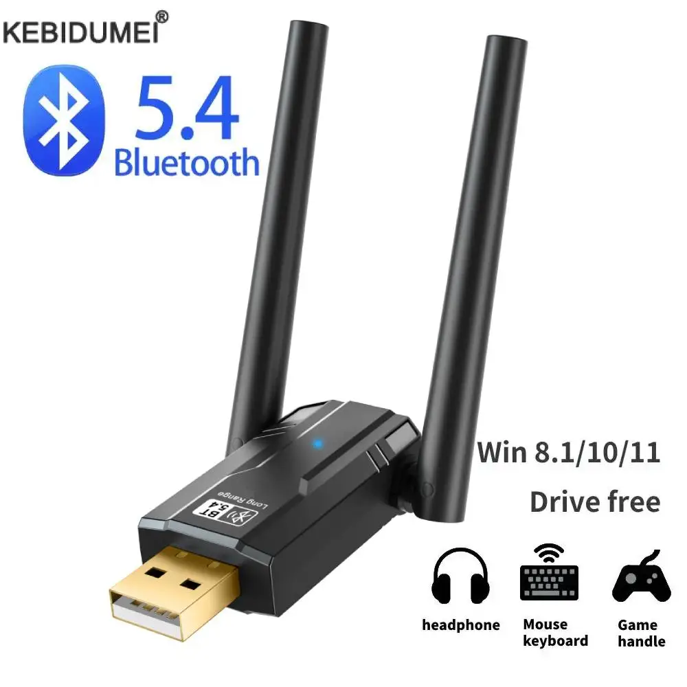 Adaptador USB Bluetooth 5.3 para PC, 150m, 5.3 Dongle, Mouse sem fio, Teclado, Receptor de áudio de música, Transmissor Bluetooth 5.4