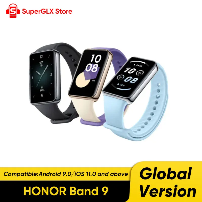 HONOR-Band 9 Versão Global Curvo Borda Design Fitness Band, 1.57 