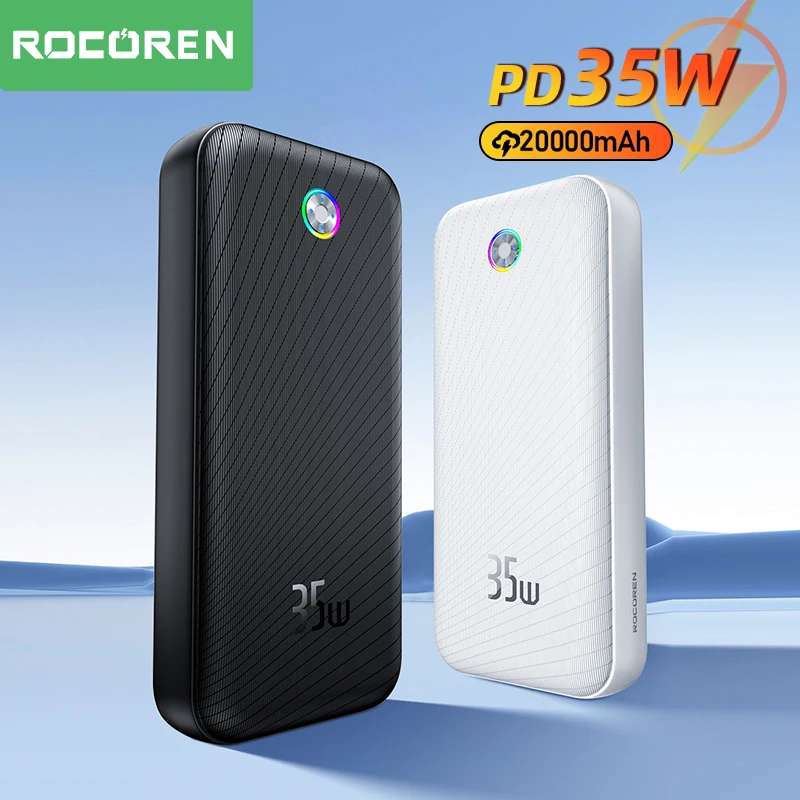 Rocoren-Banco Portátil de Carregamento Rápido, Bateria Externa para iPhone 16, Xiaomi, QC PD 3.0, 20000mAh, 22.5W, 35W, 10000mAh