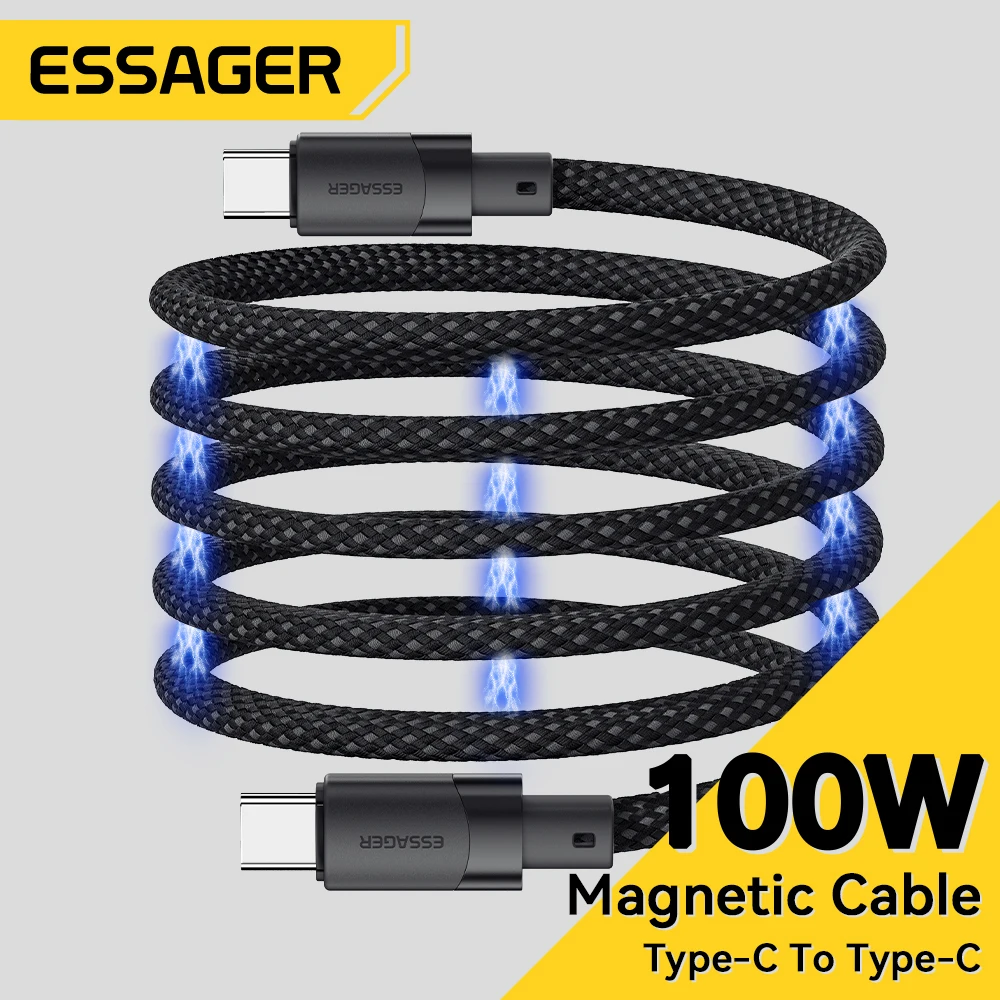 Essager-USB Tipo C para C Cabo Magnético Carregador Rápido, Fio de carregamento para Laptop, Samsung, iPhone 15, 65W, 100W