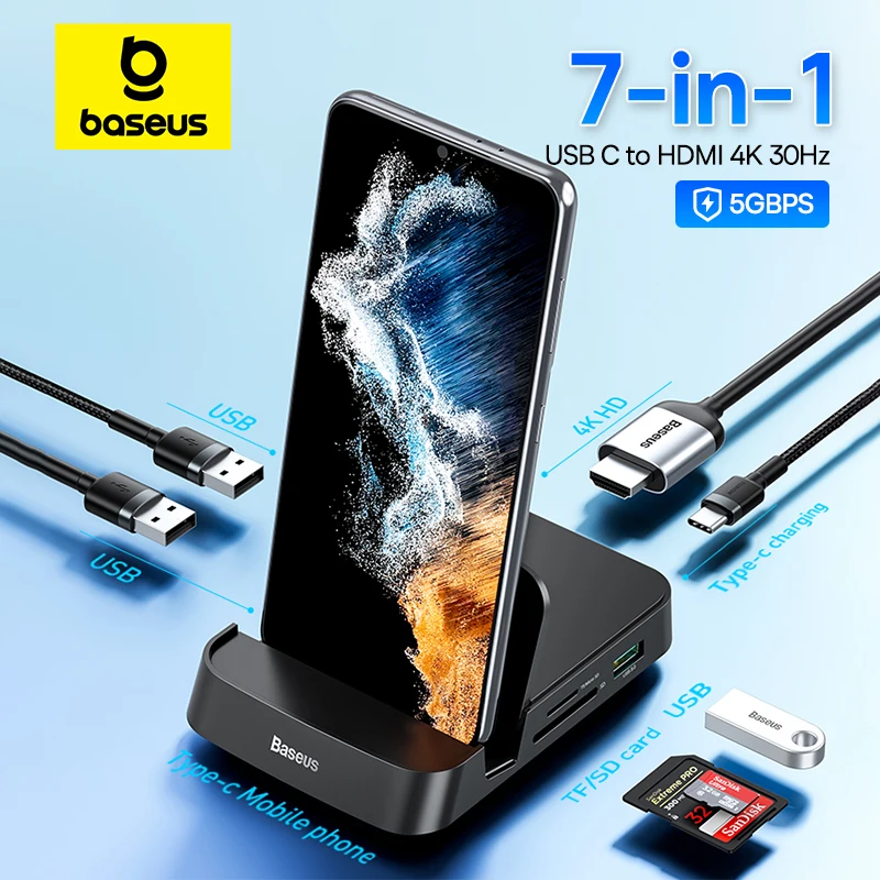 Baseus-USB Tipo C HUB Dock Station, Compatível com HDMI, Estação Dex, Samsung S20, Nota 20, Huawei P40, Mate 30