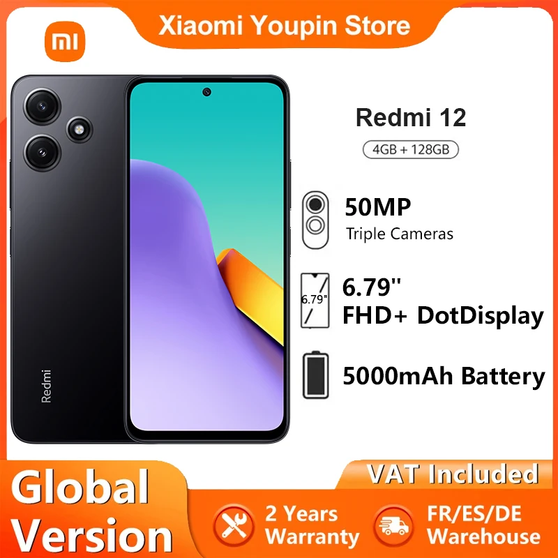 Xiaomi-Smartphone Redmi 12, Versão Global, 4G, 4GB, 128GB, 6.79 