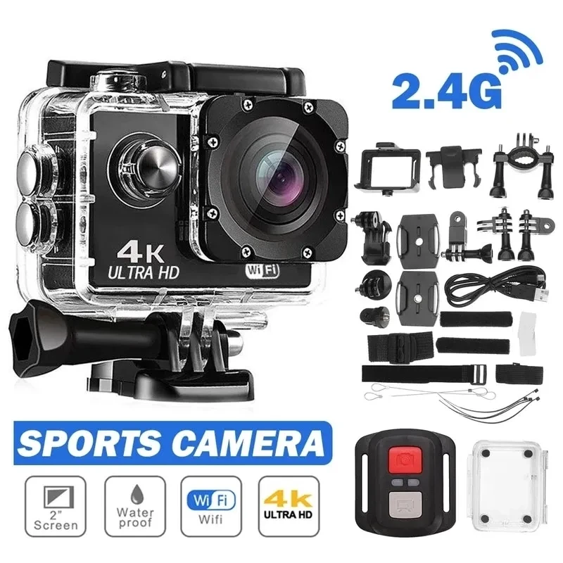 Câmera de ação ultra hd 4k/30fps wifi 2.0 polegadas 170d subaquático à prova d' água capacete câmeras de gravação de vídeo esporte cam
