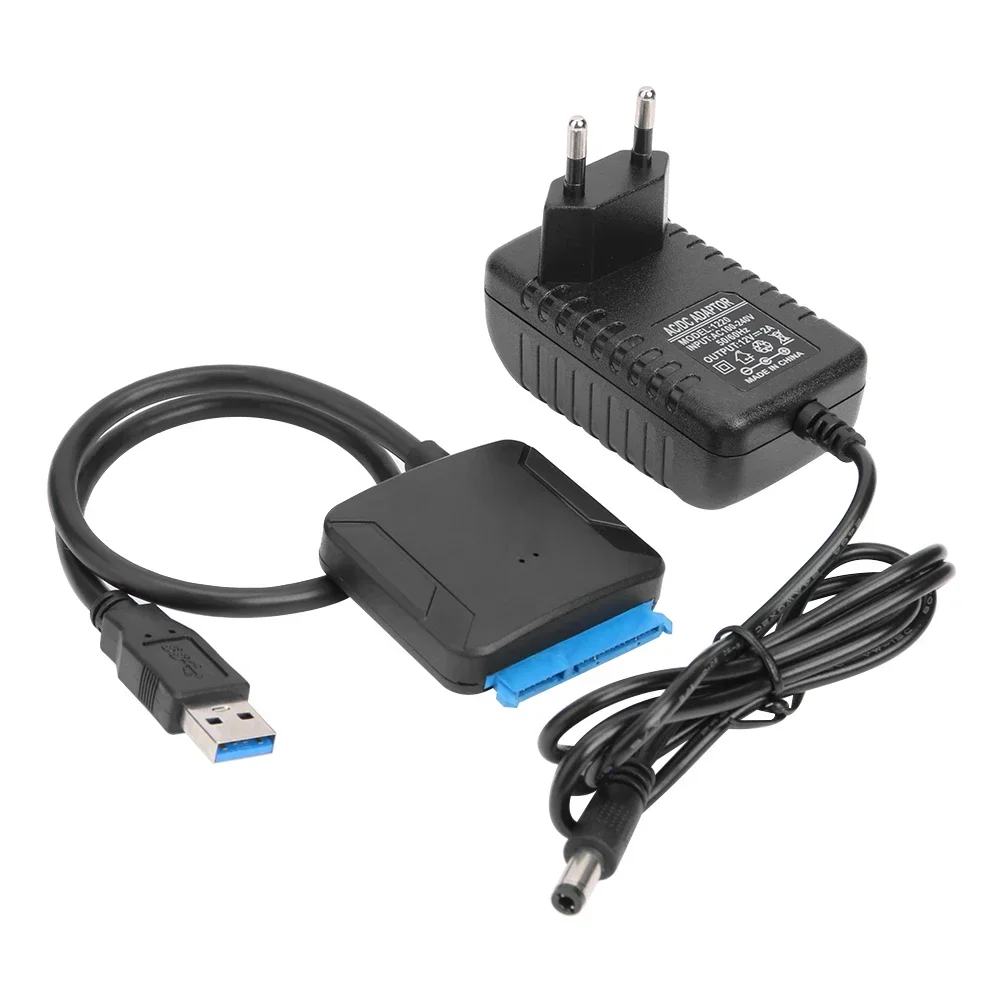 SATA para USB 3.0 cabo adaptador, conversor de disco rígido, suporte UASP, 12V adaptador de energia, 3.5 