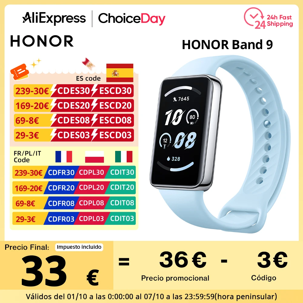 Versão global HONOR Band 9 Smart Band Ecrã grande de 1,57 polegadas Design de rebordo curvo Idade de fitness Até 14 dias de autonomia da bateria