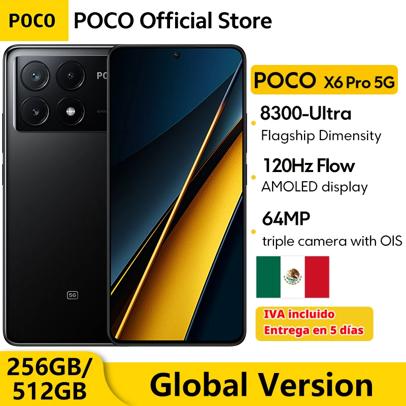 POCO-X6 Pro Smartphone 5G, IVA Incluido Versão Global, Dimensão 8300-Ultra, 6.67 