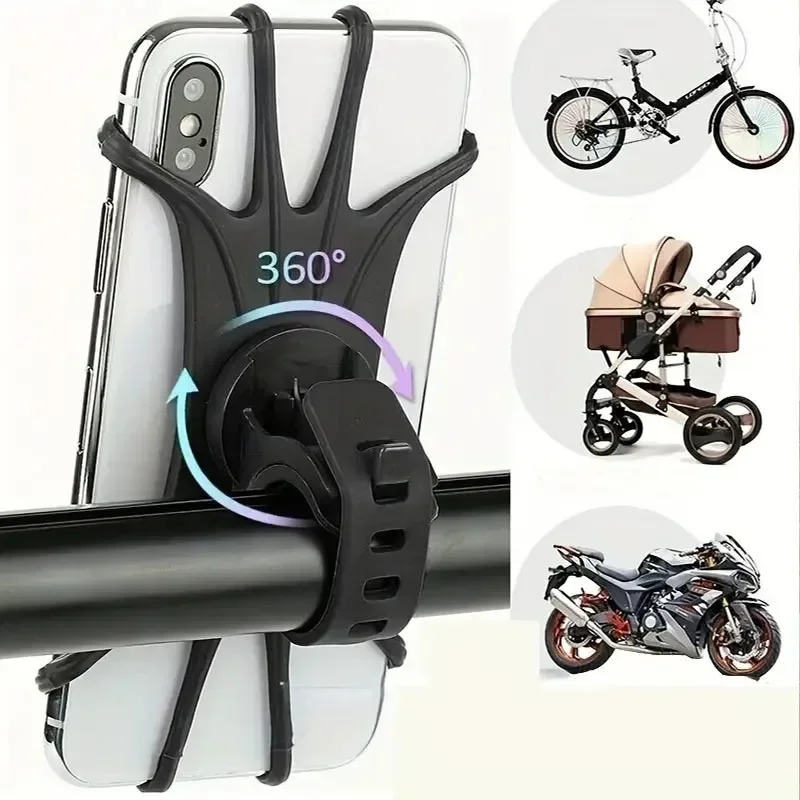 Suporte rotativo do telefone móvel do silicone, 360 graus rotativo, suporte seguro da bicicleta, suporte do silicone, tipo da tração, todo o suporte do telefone