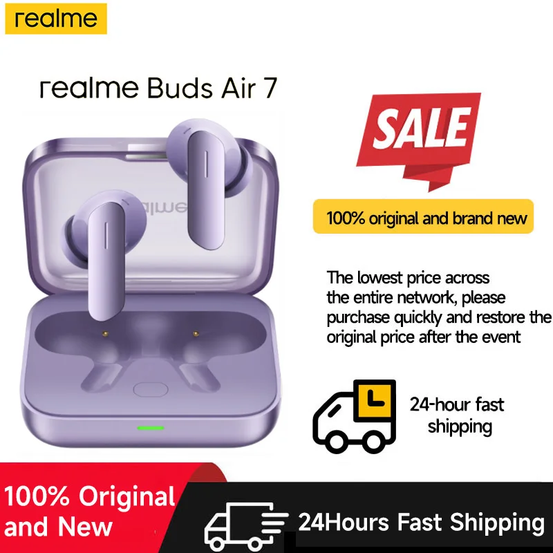 Versão global realme buds air 7 fone de ouvido 52db redução de ruído bt 5.4 hi-res lhdc 2.0 fone de ouvido sem fio realme buds air7