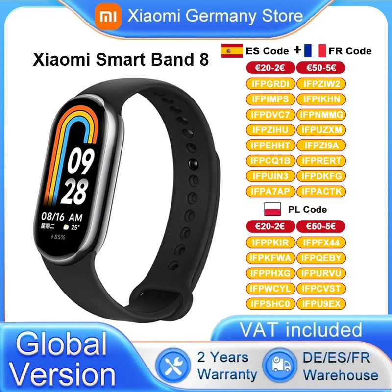 Xiaomi-Mi Band 8 Smart Bracelet, Versão Global, Bluetooth 5.1, Sangue, Oxigênio, Fitness, Rastreador de Freqüência Cardíaca, 150 Modos Esportivos, Impermeável