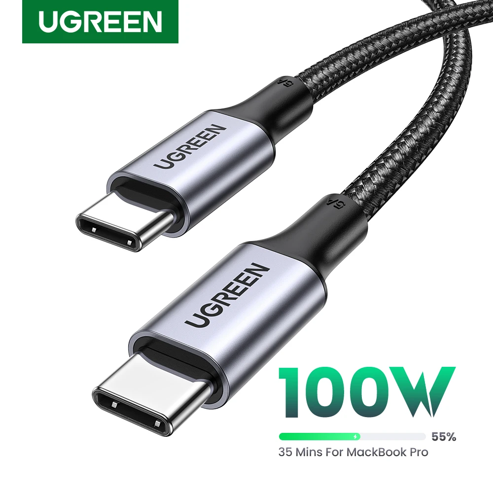 UGREEN-USB Tipo C para USB C Cabo para Macbook, iPad, Samsung, Xiaomi, PD Cabo de carregamento rápido do carregador, 5A Chip E-Marker, 100W