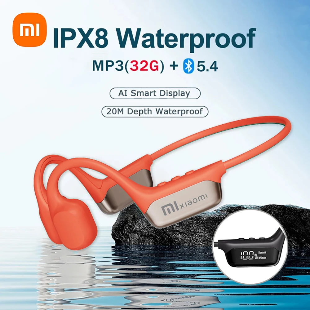 Xiaomi mijia fones de ouvido de condução óssea ipx8 à prova dwireless água para natação bluetooth 5.4 sem fio esporte mp3 32g ram