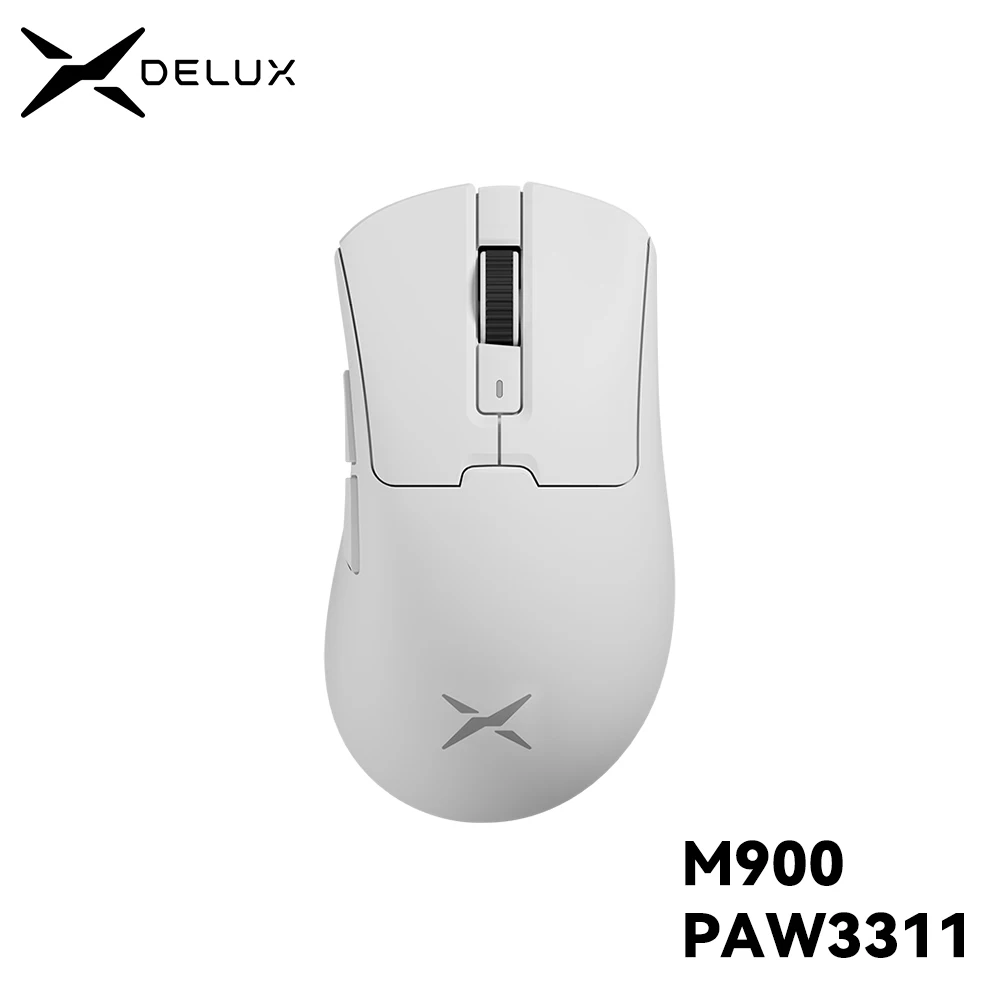 Delux-M900 Mouse sem fio para jogos, PAW3311 ergonômico, doca de carregamento magnética RGB, PC Gamer de mão grande direita, 63g