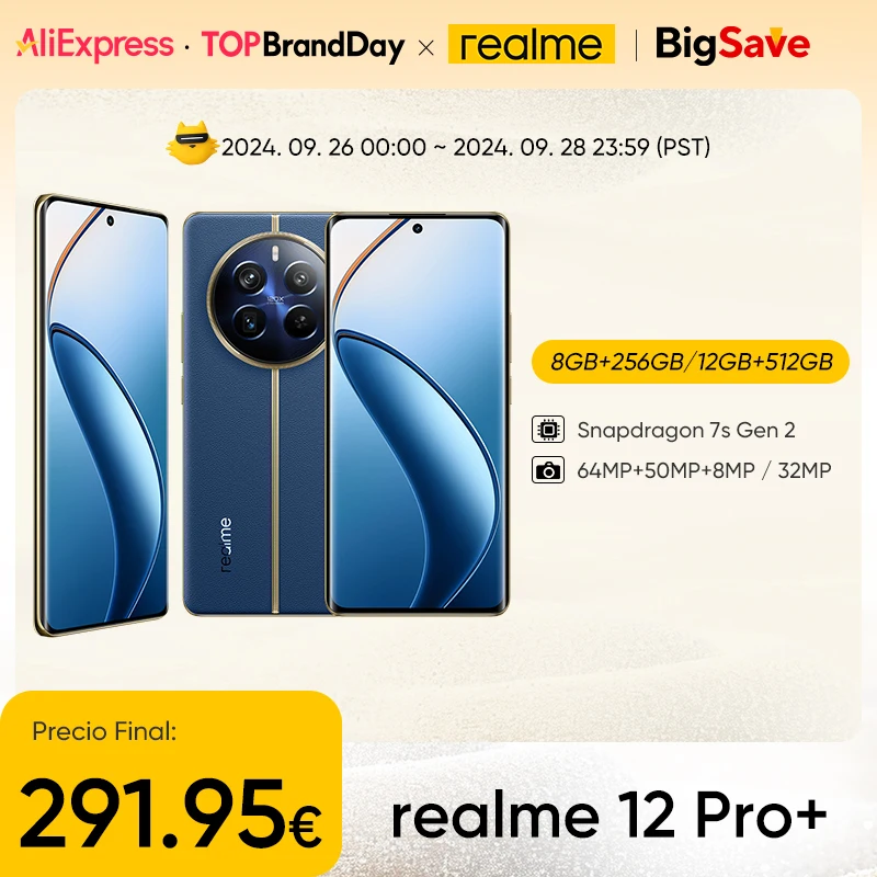 Versão global realme 12 Pro Plus 5G Smartphone 64MP Periscópio Câmara para retratos Snapdragon 7s Gen 2 Ecrã 120Hz 67W SUPERVOOC