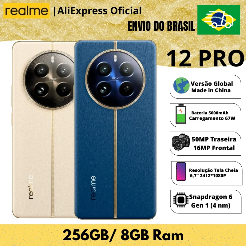 Celular Realme 12 PRO | Envio do Brasil | Smartphone 5G , ROM Global , Processador Snapdragon 6Gen 1Carregador 67W