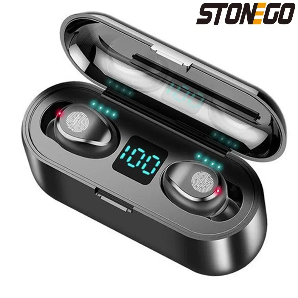 TWS Wireless Bluetooth Earbuds com estojo de carregamento, fones de ouvido à prova d'água, hifi, cancelamento de ruído, graves profundos, orelha dupla