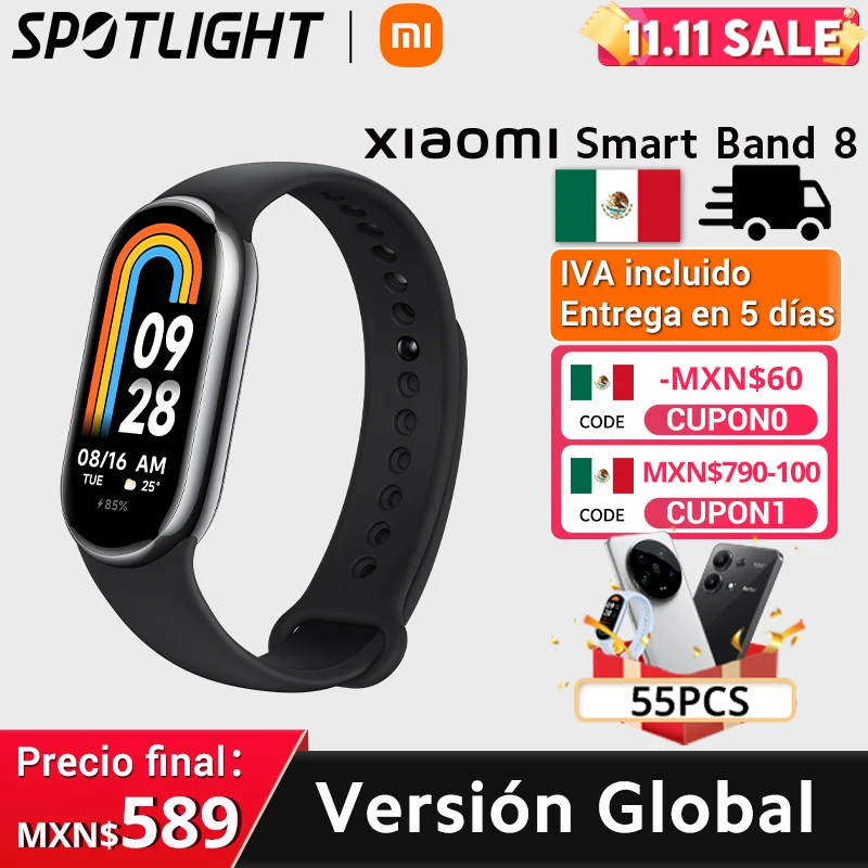 Xiaomi-Mi Band 8 com Tela AMOLED, Rastreador de Fitness, Banda Inteligente Impermeável, Oxigênio no Sangue, 1.62, Versão Global, Estreia Mundial