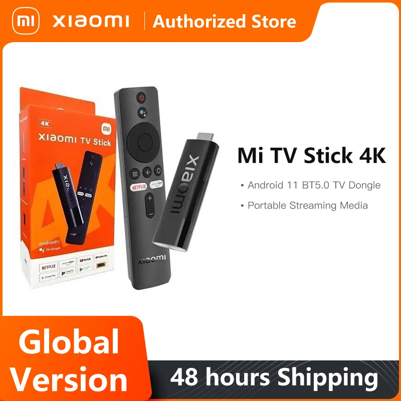 Versão global Xiaomi Mi TV Stick 4K Android 11 BT5.0 TV Dongle Mídia de streaming portátil em vários idiomas