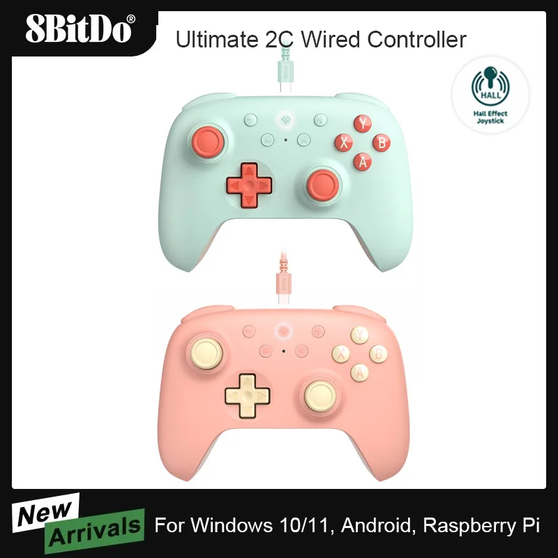 8BitDo Ultimate 2C Wired Gaming Controller, Gamepad com Efeito Hall, Joystick Tiggers, Windows e Acessórios para Android