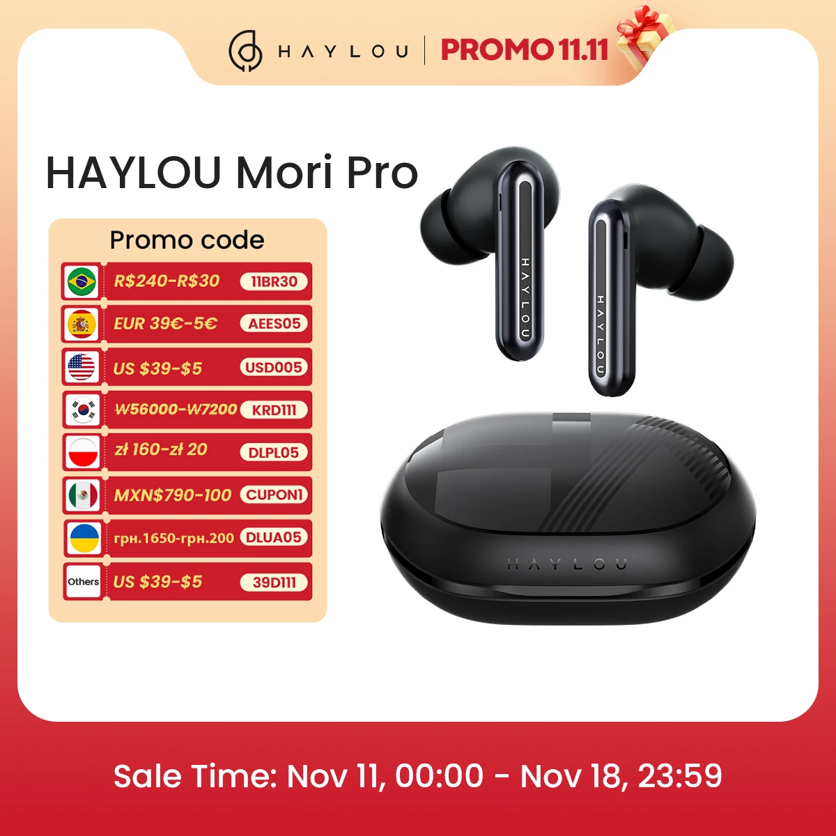 HAYLOU Mori Pro Auriculares Bluetooth 5.4, Auriculares com Cancelamento de Ruído Ativo, Auriculares Sem Fio, Bateria 35H, 43dB ANC, 6 Microfone